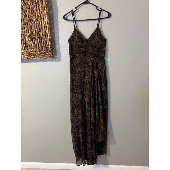 Teri Jon SIlk Maxi Dress 4 Small Black Brown Strappy Flowy Ruffle Y2K - Picture 9 of 13